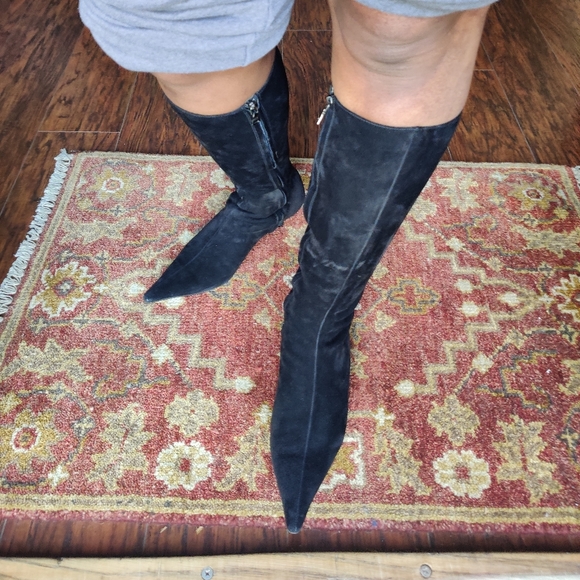 Prada Shoes - Prada Suede Knee High Pointed-Toe Black Boots